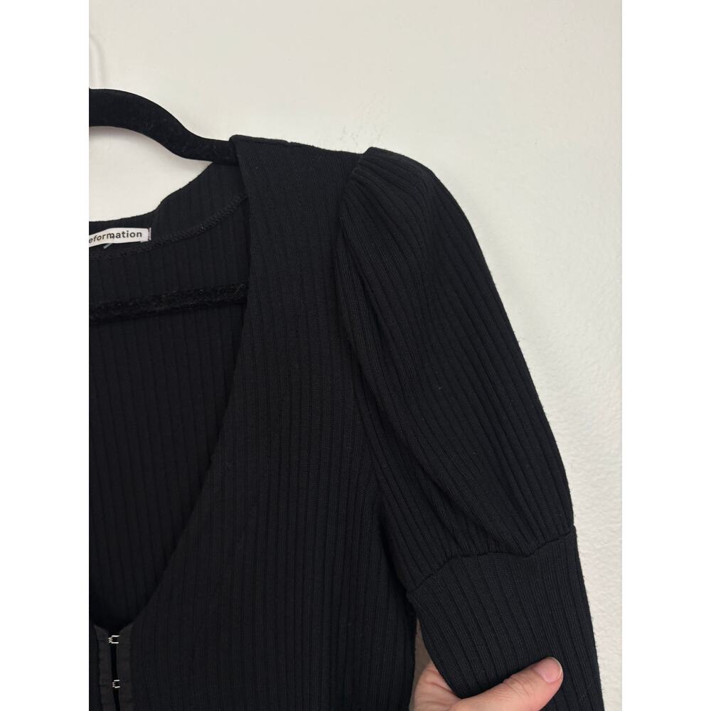 Reformation Einkorn Clasp Front Ribbed Puff Sleeve Tencel Blend Blouse Medium - Picture 5 of 7